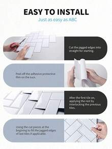 4/10/20 人字形图案自粘瓷砖，适用于厨房、浴室和洗衣房，有白色和灰色防水可移除乙烯基贴花可供选择 - 彩色 - 查看 9
