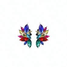 Fashionable Minimalist Colorful Diamond Series Geometric Glass Rhinestone Sparkling Fully Paved Drop Earrings