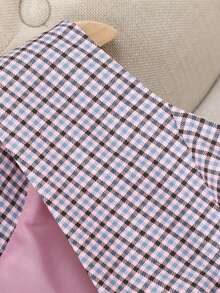 Women's Plaid Woven Fabric Front Button Pocket Casual Vest Jacket, Spring & Autumn - Purple - View 4