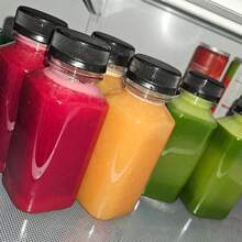6pcs Reusable Plastic Juice Bottles, Transparent Large Capacity Beverage Containers With Black Lids, Suitable For Juice, Milkshake, Tea, Milk, Fruit & Vegetable Juice, Smoothie, Water And Other Drinks, Refrigeration Storage - Multicolor - View 5