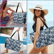 Bolsas de playa para mujer con cremallera, bolsa de playa impermeable con bolsillo, bolsas de playa de verano para viajar, ir de compras, piscina, gimnasio - Cocotero - Ver 8