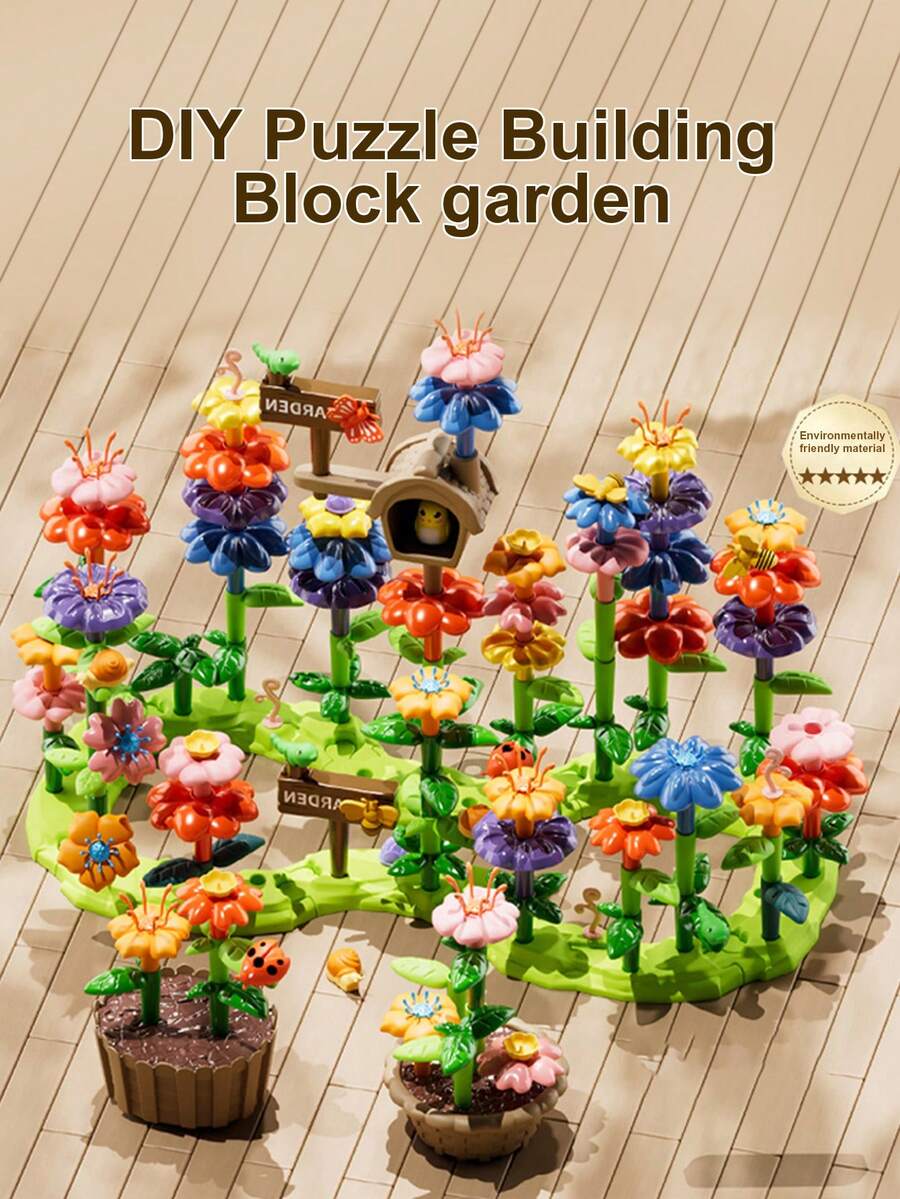 130 piezas Bloques de construcción divertidos y cambiables con diseños de jardín y dibujos animados para niños, regalo de cumpleaños