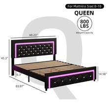 Twin/ Full/ Queen Size Bed Frame With LED Lights, Upholstered Platform Bed With Diamond Tufted Headboard, No Box Spring Needed, Noise Free, Easy Assembly, Black/ White/ Pink, Twin/ Full/ Queen - màu đen - Xem 9