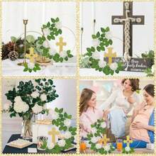 48 Pcs Baptism Centerpiece Decoration For Table First Communion 12 Golden Standing Wood Crosses For Craft 12 Metal Floral Hoop Centerpiece With Stand 24 Foam Fake Rose With Stem Party Wedding Home Decor - 如圖 - 查看 6
