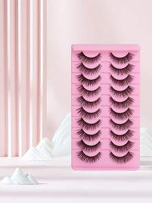 10 Pairs Of 6-14mm False Eyelashes! Curly And Thick Super Adhesive -3D, Reusable, Soft, Lightweight, Artificial Mink Eyelash, Suitable For Date/Travel/Photography, Amplify Your Eyes To Show Vitality, Exquisite Eye Makeup, No Style Selection - 濃密款 - 查看 4