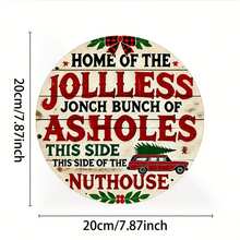 8x8 Inch Round Metal Christmas Welcome Sign - Perfect For Front Door Decor And Holiday Gift Decoration, Ideal For Room Decor, Random Hole Style - Multicolor - View 5