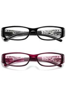 2pcs Rectangle Diamond Decorated Pattern Fashion Glasses, Suitable For Work, Computer Use & Daily Wear - Đen + Tím - Xem 8