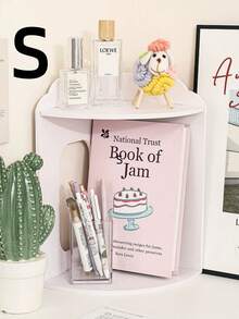 1pc Space-Saving Plastic Triangular Corner Shelf, Minimalist White Curved Edge Desktop Organizer Rack, Suitable For Home Office Desk Tidy And Small Space Decor