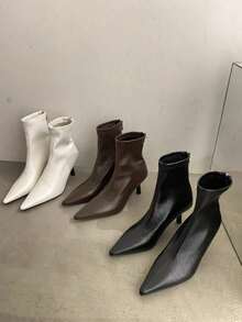 2025 新款法式尖头细跟修身踝靴，简约设计，通勤，秋冬，秋季，女士，性感，小猫跟鞋