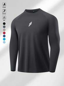 1 Stück Herren Herbst/Winter Sport Sweatshirt, Reflektierende Einfassung, Langarm Lässig Rundhals T-Shirt, Outdoor Fitness Sportbekleidung, Fußball Gittermuster, Polyester Strickstoff - leicht, weich, bequem, zum Schichten geeignet, Gym Training, Outdoor Laufen, Radfahren, Angeln, Basketball und Freizeitbekleidung