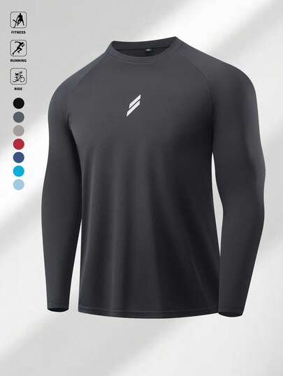 1 件男士秋冬运动卫衣，反光饰边设计，长袖休闲圆领 T 恤，户外健身运动服，足球格纹，涤纶针织面料 - 轻盈、柔软、舒适，适合分层穿着、健身房锻炼、户外跑步、骑自行车、钓鱼、篮球和居家穿着