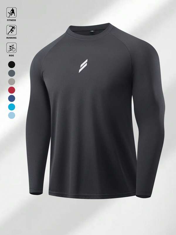 1 件男士秋冬运动卫衣，反光饰边设计，长袖休闲圆领 T 恤，户外健身运动服，足球格纹，涤纶针织面料 - 轻盈、柔软、舒适，适合分层穿着、健身房锻炼、户外跑步、骑自行车、钓鱼、篮球和居家穿着