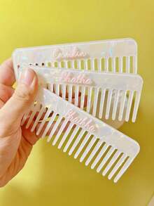 1pc Personalized Elegant Ladies' Vintage Acetate Comb (With Custom Name Text), 3D Text Craftsmanship – This Unique Hair Accessory For Women Is An Excellent Gift For Her, Suitable For Birthdays And Ideal For Gifting To Bridesmaids, Brides, Mothers, Teachers, And Friends. It Also Makes A Great Christmas Gift. - Pink - View 9