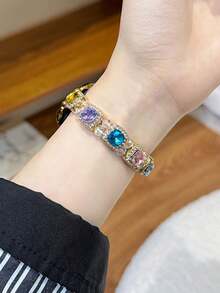 1pc Gemstone & Glitter Jewelry Crystal Diamond Encrusted Gold Metal Frame Watch Band, Compatible With Ultra3 2 1 SE S10 S9 S8 S7 S6 S5 S4 S3 S2 S1, Fashionable & Elegant, Suitable For 38mm 40mm 41mm 42mm 44mm 45mm 46mm 49mm Smart Watches Women