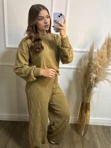 WOMEN'S WINTER MOUSSE KNITTING SET WITH PANTS AND BRAIDED TOP - 查看 5