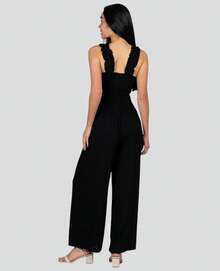 Women's Pantaloon Jumpsuit With Medium Straps In Elastic Viscose In Black .517-1 - Black - View 3