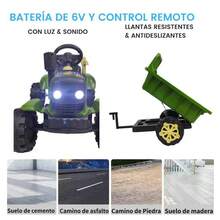 Carro a Control Remoto Juguete Montable Tractor Electrico con Remolque - Verde - Ver 3