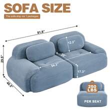 81.8"/117.3"/152.7" Modular Sectional Sofa, Corduroy Boneless Sofa With Deep Seat And Button Tufted Cushions, Comfy Cloud Sectional Loveseat Couches For Living Room Bedroom, No Assembly - 藍色 - 查看 2