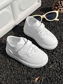 1 双儿童 PU 皮革时尚轻便舒适小女孩鞋，春秋季刺绣白色低帮运动鞋 - 白色 - 查看 2