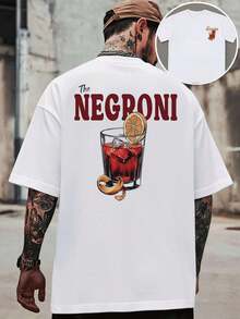 Negroni Cocktail Graphic, Men's T-Shirt With Double-Sided Print, Fashion, Casual, Crew Neck, 220gsm Cotton (1 Piece) - 白色 - 查看 1
