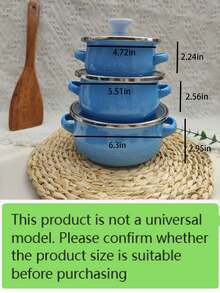 3pcs Enamel Cookware Set, Thick Double-Ear Enamel Cooking Pot, Multi-Purpose For Gas/Induction Cooktop, Includes Soup Pot With Lid, Enamel Stew Pot, Enamel Bowl With Handle