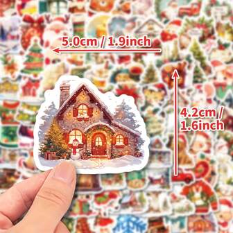 100pcs Christmas Tree, Snowman Shaped PVC Stickers, Asymmetrically Shaped Self-Adhesive Disposable Holiday Decorations For Phone Cases, Laptops, Water Bottles, Christmas & New Year Gifts Christmas Christmas Decorations Christmas Pajamas Christmas Gifts Christmas Decor