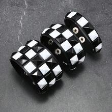 Xiacheng 1/3pcs Punk Leather Bracelet, Unisex, 80s Style Gothic Punk Rock Bangle, Open Cuff Bracelet, Suitable For Party Gift Accessories - Black and White - View 15