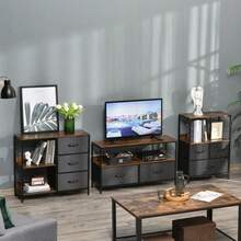 Cassettiera portaoggetti, 3 cassetti in tessuto, ripiani, struttura in metallo, marrone+grigio