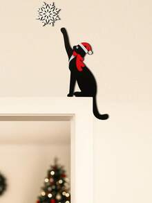 1 Stück Weihnachts-Schwarze-Katze Türdekoration, Weihnachtsmann Mütze Schal Schneeflocken Muster, Feiertags Türrahmen Dekoration, Haustier-Themen Feiertags Dekoration, Einzigartige Winter Heim Dekoration, Weihnachtsdekoration, Zimmer Dekoration - Verschiedenfarbig - Übersicht 11