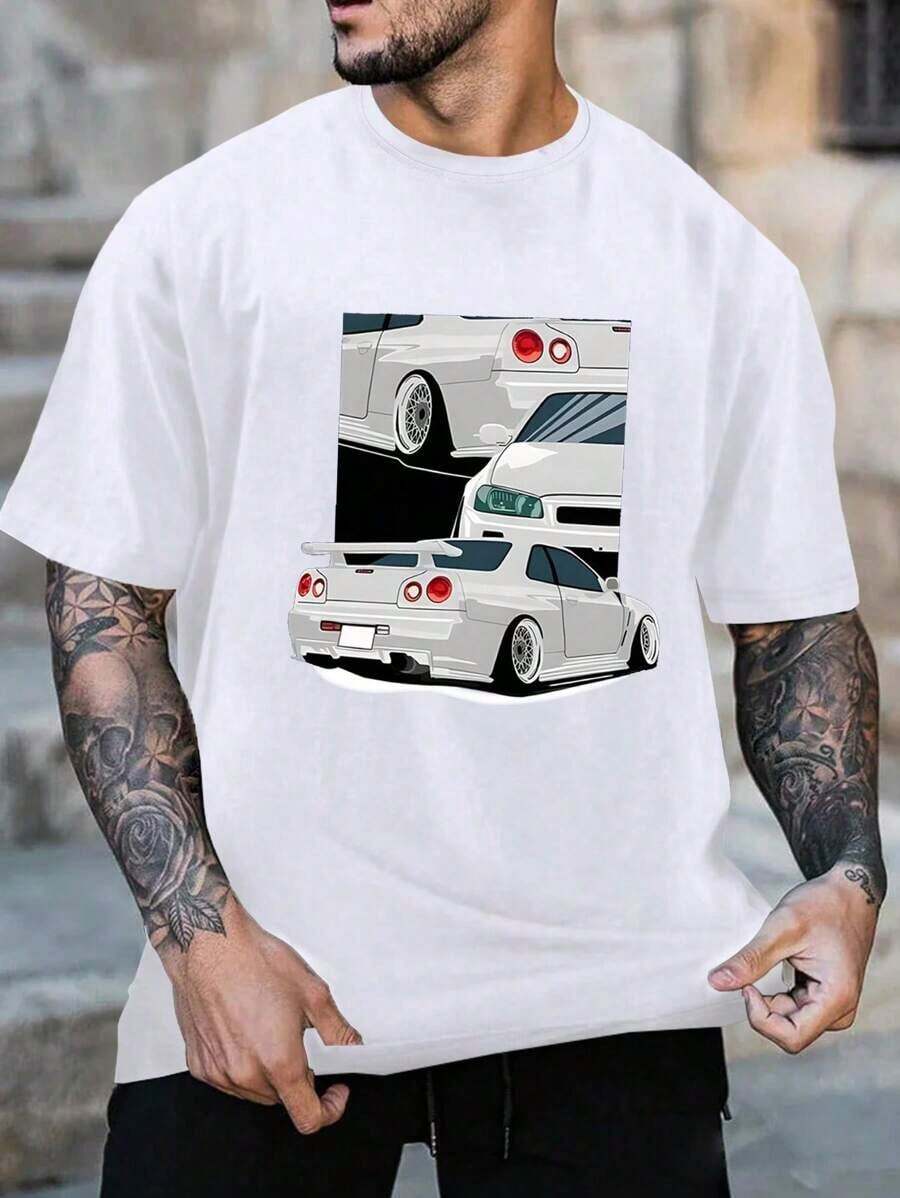 MURAMASA Men's Car Print T-Shirt - 白色 - 查看 1