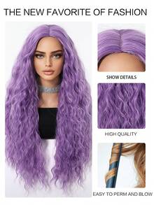 Parrucca sintetica ondulata lunga e riccia, con riga centrale, senza frangia, adatta per Ognissanti, Natale, festival, cappello verde, parrucca multicolore viola