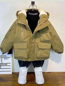 Khaki Three-dimensional Pocket Plush Cotton Jacket