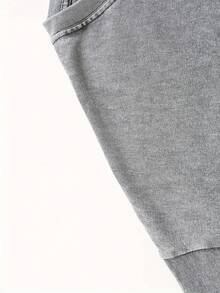 Star Pattern And "" Letter Print Men'S Summer Loose Fit Short Sleeved Washed Vintage 230g Pure Cotton Comfortable Breathable Casual Street Round Neck T-Shirt - Xám - Xem 6