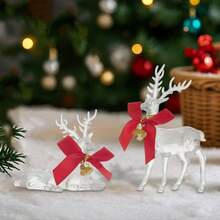 2 Pcs Christmas Reindeer Acrylic Decoration Creative White Elk Tabletop Ornament For Party Festive Decor