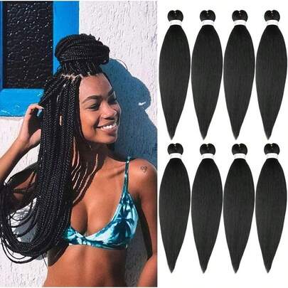 WPre Stretched Braiding Hair 20 Inch 8 Packs L Black Braiding Hair Pre Stretched Professional Soft Yaki Texture Hot Water Setting Hair Extensions For Braids 20inch #1B