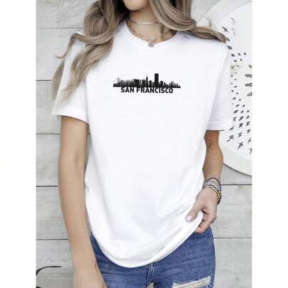 Maglietta da donna con stampa di San Francisco, t-shirt di San Francisco, maglietta della California, t-shirt di San Francisco, skyline della città di