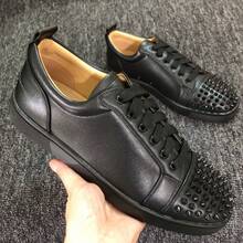 Red Sole Shoes Low Top Leather Shoes Rivet Anti Slip Wear-Resistant Lace-Up Board Shoes Casual Breathable - Da đen - Xem 3