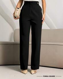 Women's Pants/Tailored Pants/Basic Pants/Elegant Pants/Skinny Pants/Pocket Zipper Button - 黑色 - 查看 2