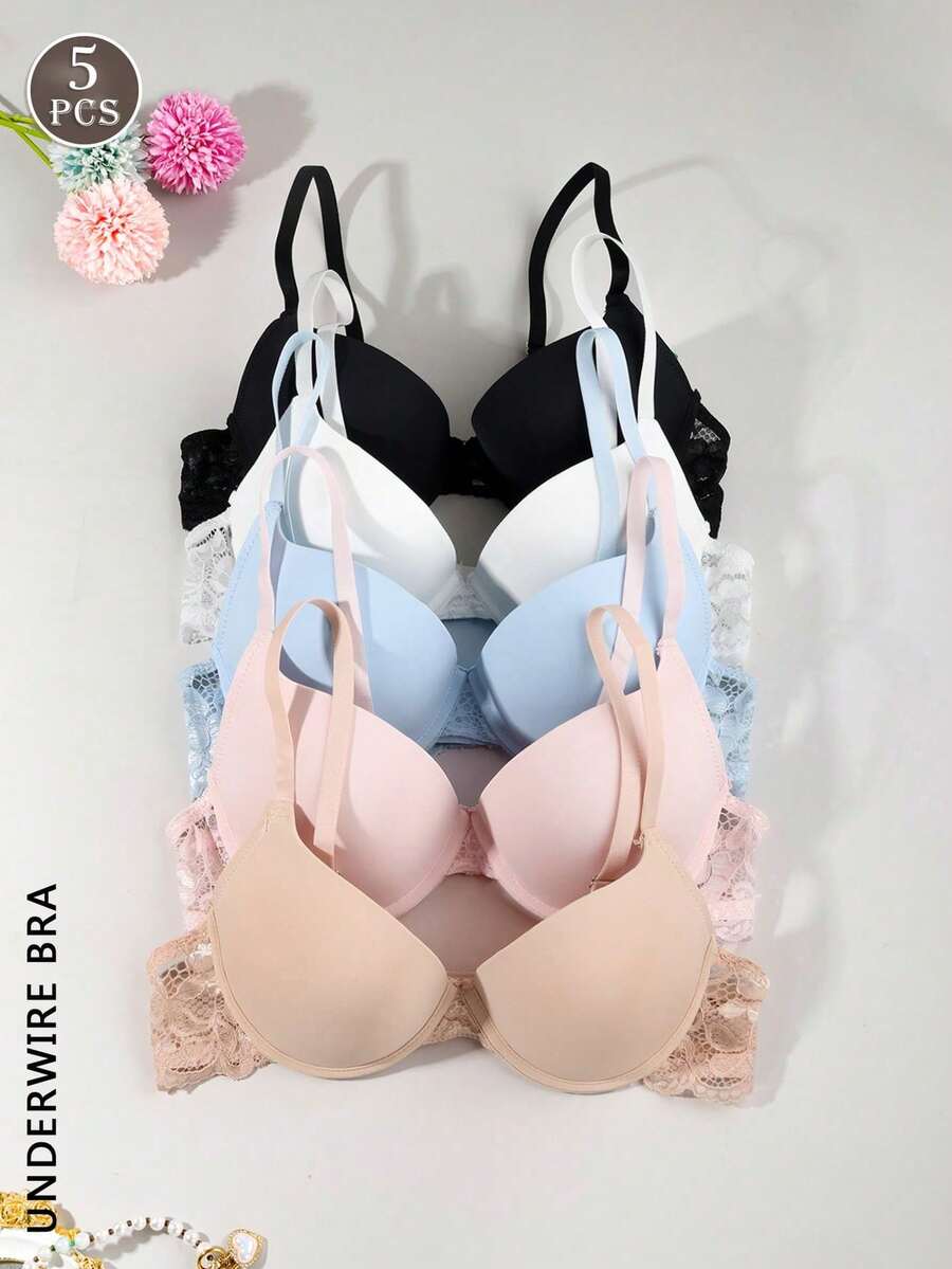 Bộ 5 áo ngực nâng ngực cho nữ, áo ngực có gọng thoải mái và thoáng khí - Nhiều màu - Xem 1