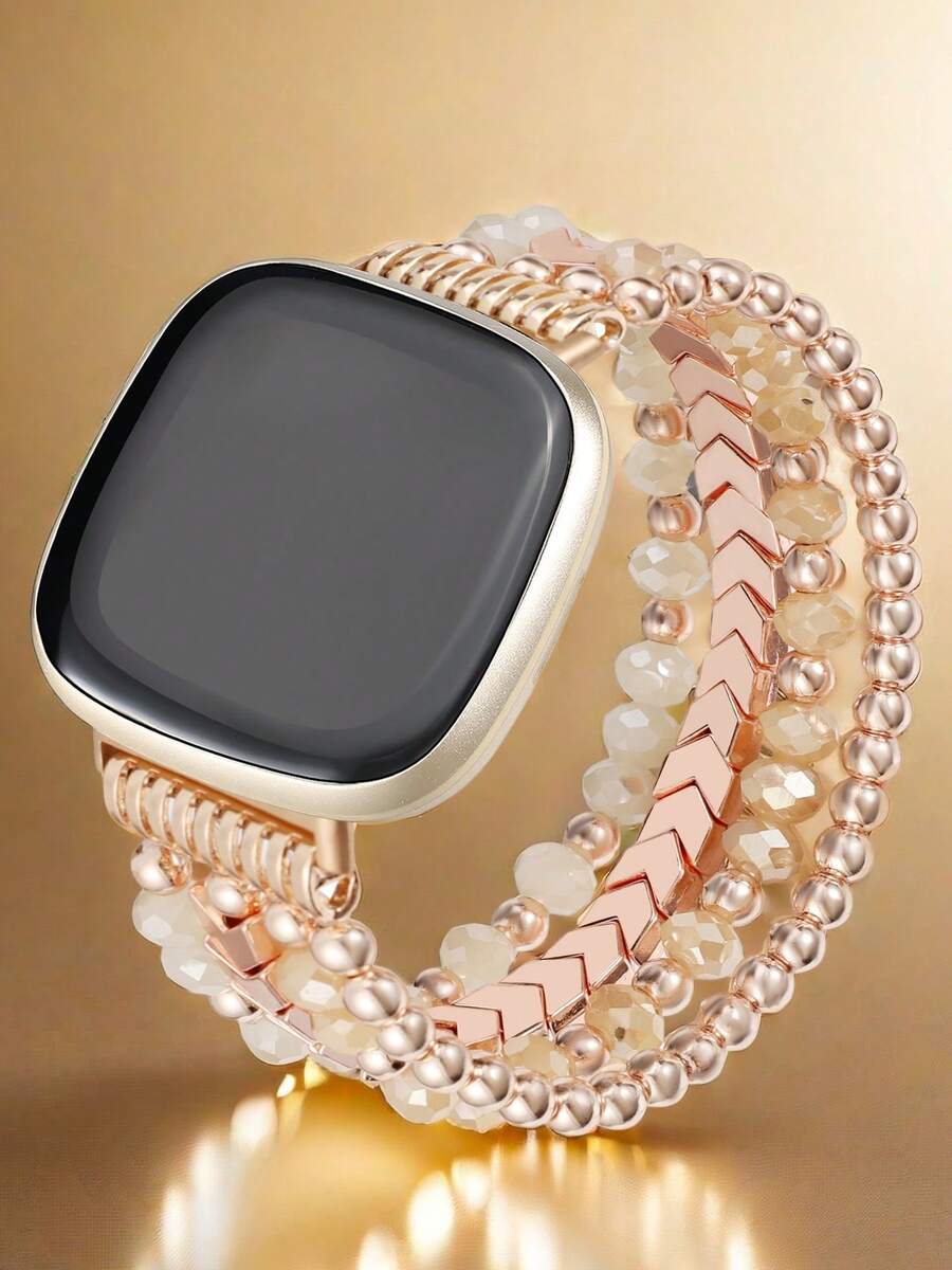 This Bracelet Is Compatible With Versa 3/Versa 4/ Sense/Sense 2 Bands, Designed For Women, Featuring Handmade Fashionable Elastic Beaded Arrow Pattern, Can Replace Versa 4/Versa 3/Sense 2/Sense Bands.