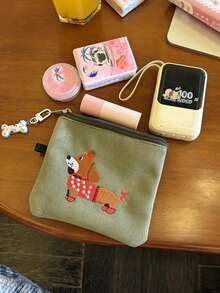 1 件可爱绒面腊肠犬形状小袋 - 耳机、口红、卫生巾、化妆包、便携式随身行李袋（不含骨头饰物）