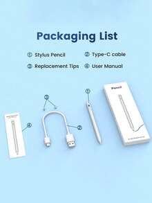 1支通用主动式电容触控笔，兼容、苹果平板电脑和iPad，包含：1根充电线 + 2个备用笔尖