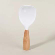 Cuchara de paleta de arroz de silicona con de madera, espátula para olla arrocera de pie resistente al calor, herramientas de cocina, pala de arroz antiescaldado KK1D - naranja y blanco - Ver 3