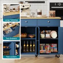 JAMFLY Kitchen Island With Drop Leaf, Rolling Kitchen Cart With Storage On Wheels, Table Bar Cart For Kitchen With Towel Rack & Seating Area For Dining Room - Blue - View 6