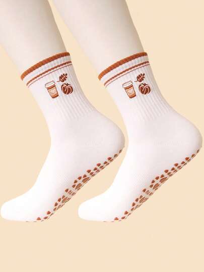 1Pair/Pilates Grip Socks For Women Yoga Grippy SocksCute Barre Non Skid Athletic Crew Sticky Sock Workout