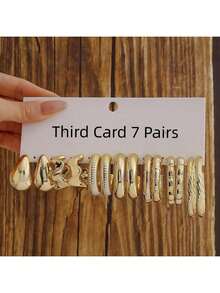 5件/6件/7件/18件套装 ABS 树脂与 CCB 金色夸张 C 形水滴耳环 - 新款1-18對 - 查看 9