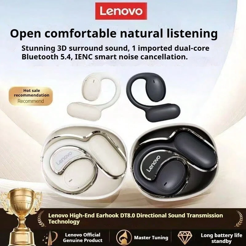 Lenovo 联想 TA300 蓝牙耳机，开放式设计，非入耳式，挂耳式，骨传导，高品质音频，运动佩戴舒适，HiFi 音效，AI 通话降噪，超长续航，黑色（中文包装） - 月岩白 - 查看 1