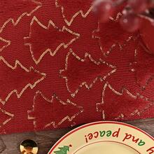 Șervețel de masă pentru brad de Crăciun cu folie aurie, decor de masă de Crăciun cu folie aurie - fabricat din țesătură de poliester, decor dreptunghiular de bucătărie pentru sărbători, potrivit pentru reuniuni de familie, atmosferă de petrecere de Crăciun