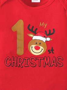 3件套新生男宝宝休闲针织熊猫印花长袖连体衣+熊猫印花裤子+帽子套装 - 紅色 - 查看 6