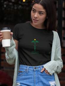 Women's Babylook T-Shirt, Green Aesthetic And Cosmetic Symbol, 100% Cotton, Various Colors - 黑色 - 查看 2